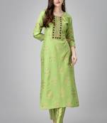 Parrot green colour ethnic festive wear kurta bottom set for girlish looks