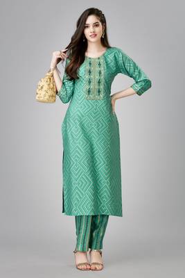 Pista colour ethnic festive wear kurta bottom set for girlish looks 1