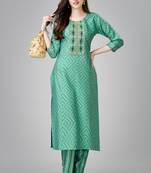 Pista colour ethnic festive wear kurta bottom set for girlish looks