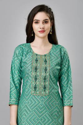 Pista colour ethnic festive wear kurta bottom set for girlish looks 3