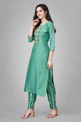 Pista colour ethnic festive wear kurta bottom set for girlish looks 5