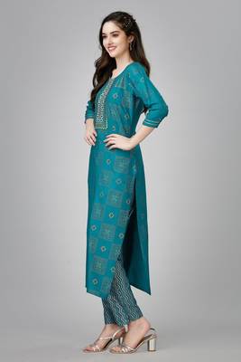 Rama colour ethnic festive wear kurta bottom set for girlish looks 5