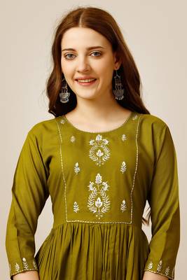Smart casual rayon fabric mahendi colour sequins work formal wear short kurti 3