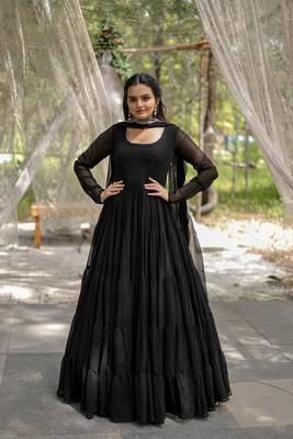 Black colour georgette elegant partywear gown with dupatta 4
