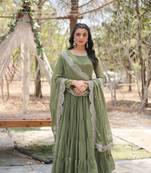 Pista colour georgette fabric elegant partywear gown with dupatta