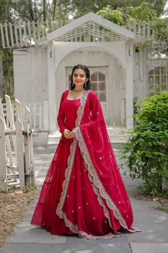 Pink colour georgette elegant partywear gown with dupatta