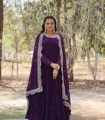 Purple colour georgette fabric elegant partywear gown with dupatta