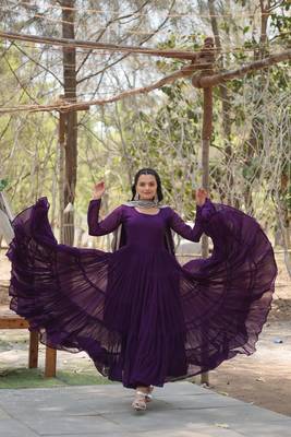 Purple colour georgette elegant partywear gown with dupatta 2