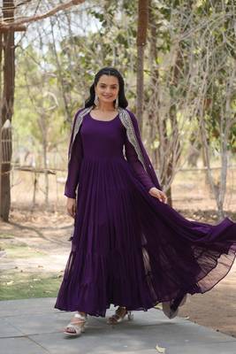 Purple colour georgette elegant partywear gown with dupatta 3
