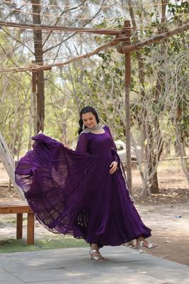 Purple colour georgette elegant partywear gown with dupatta 5