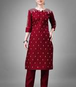 Maroon colour beautiful designer embroidery work readymade kurta bottom set