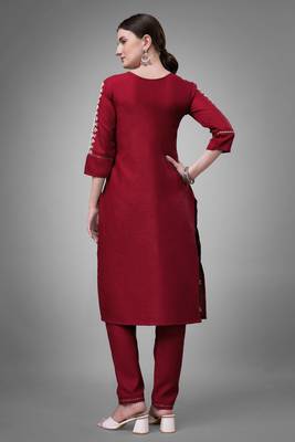 Maroon colour beautiful designer embroidery work readymade kurta bottom set 2