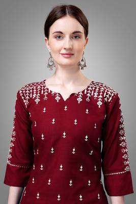 Maroon colour beautiful designer embroidery work readymade kurta bottom set 3