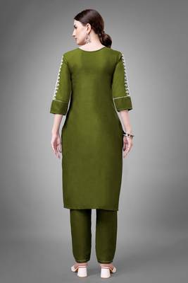 Mahendi colour beautiful designer embroidery work readymade kurta bottom set 2