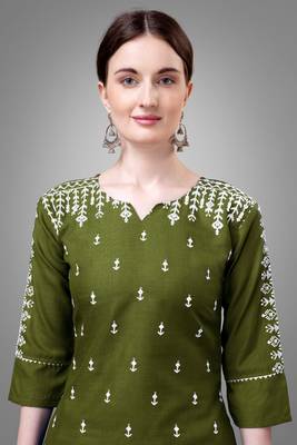 Mahendi colour beautiful designer embroidery work readymade kurta bottom set 3