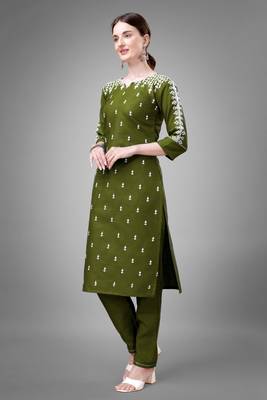Mahendi colour beautiful designer embroidery work readymade kurta bottom set 4