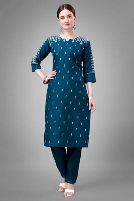 Morpich colour beautiful designer embroidery work readymade kurta bottom set 1