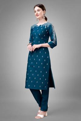 Morpich colour beautiful designer embroidery work readymade kurta bottom set 4