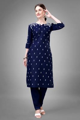 Nevy blue colour beautiful designer embroidery work readymade kurta bottom set 1