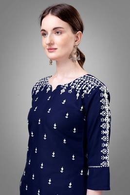Nevy blue colour beautiful designer embroidery work readymade kurta bottom set 3