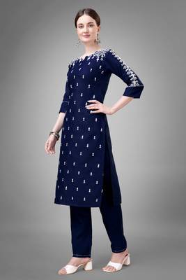 Nevy blue colour beautiful designer embroidery work readymade kurta bottom set 4
