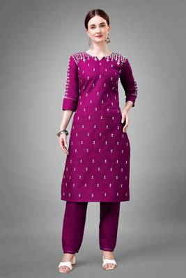 Purple colour beautiful designer embroidery work readymade kurta bottom set 1