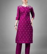 Purple colour beautiful designer embroidery work readymade kurta bottom set