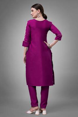 Purple colour beautiful designer embroidery work readymade kurta bottom set 2