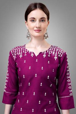 Purple colour beautiful designer embroidery work readymade kurta bottom set 3