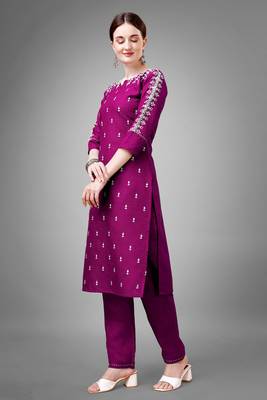 Purple colour beautiful designer embroidery work readymade kurta bottom set 4