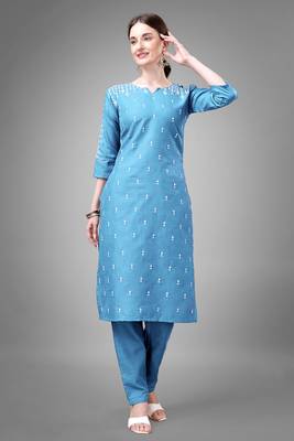 Sky blue colour beautiful designer embroidery work readymade kurta bottom set 1