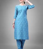 Sky blue colour beautiful designer embroidery work readymade kurta bottom set
