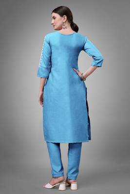 Sky blue colour beautiful designer embroidery work readymade kurta bottom set 2