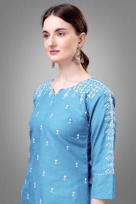 Sky blue colour beautiful designer embroidery work readymade kurta bottom set 3