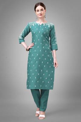Teal colour beautiful designer embroidery work readymade kurta bottom set 1