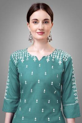 Teal colour beautiful designer embroidery work readymade kurta bottom set 3