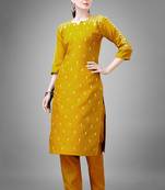Yellow colour beautiful designer embroidery work readymade kurta bottom set