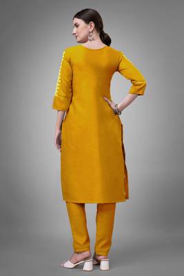 Yellow colour beautiful designer embroidery work readymade kurta bottom set 2