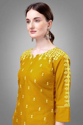 Yellow colour beautiful designer embroidery work readymade kurta bottom set 3
