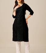 Black colour smart and sober sequins work ethnic office wear cotton fabric kurta set