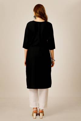 Black colour smart and sober sequins work ethnic office wear cotton fabric kurta set 2