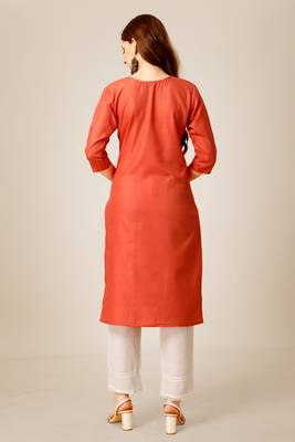 Coral colour smart and sober sequins work ethnic office wear cotton fabric kurta set 2
