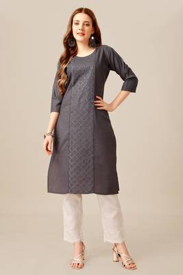 Grey colour smart and sober sequins work ethnic office wear cotton fabric kurta set 1