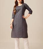 Grey colour smart and sober sequins work ethnic office wear cotton fabric kurta set