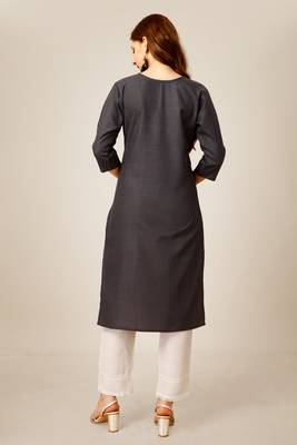 Grey colour smart and sober sequins work ethnic office wear cotton fabric kurta set 2