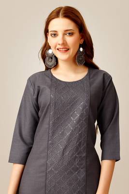 Grey colour smart and sober sequins work ethnic office wear cotton fabric kurta set 3