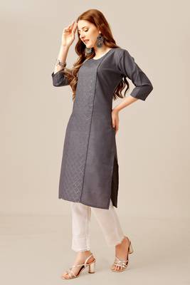 Grey colour smart and sober sequins work ethnic office wear cotton fabric kurta set 5