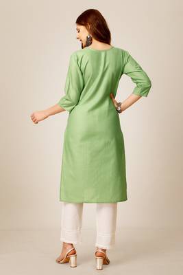Lime colour smart and sober sequins work ethnic office wear cotton fabric kurta set 2