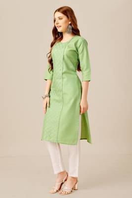 Lime colour smart and sober sequins work ethnic office wear cotton fabric kurta set 5