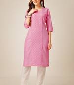 Pink colour smart and sober sequins work ethnic office wear cotton fabric kurta set